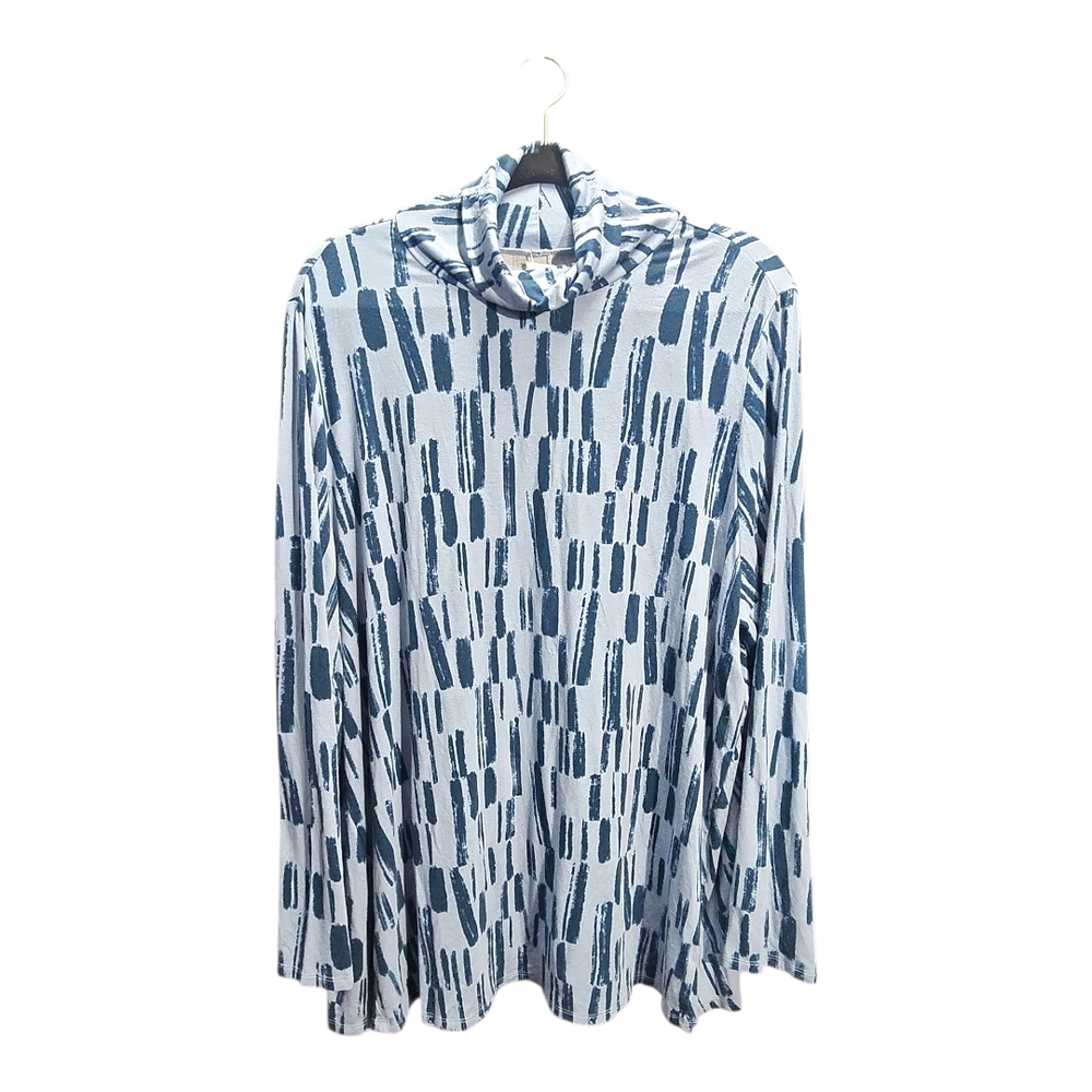 Wynne Layers Blue and White Abstract Long Sleeve Turtle Neck Top